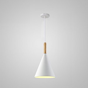 Luminária Pendente Moderna de Teto com detalhe de Madeira tipo Cone