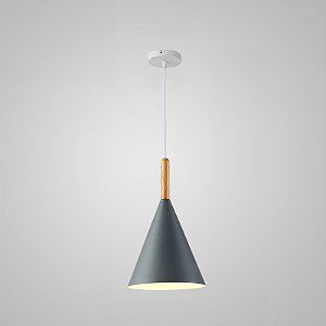 Luminária Pendente Moderna de Teto com detalhe de Madeira tipo Cone