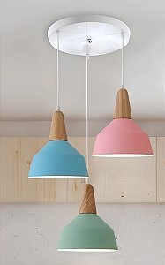 Luminária Pendente Triplo de Teto tipo Abajur Infantil / Colorido