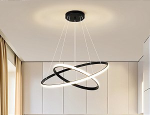 Luminária Pendente LED Lustre de Teto 2 Aros Ajustáveis
