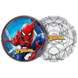 Prato Papel Redondo Spider Man 18cm c/08 unid. Regina / Mais Festa