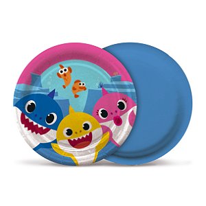 Prato Redondo De Papel 18cm Baby Shark - 16 Unid. - Cromus