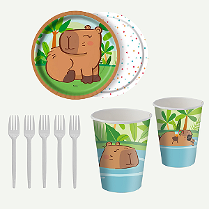 Kit Festa Capivara - 08 Copos, 08 Pratos + Brinde