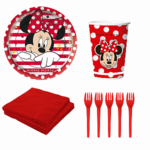 Kit Festa Minnie Red - Copos, Pratos, Guardanapo e Garfos