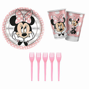 Kit Festa Minnie Rosa- 08 Copos, 08 Pratos + Brinde