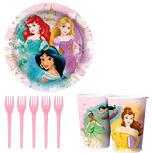 Kit Festa Princesas - 08 Copos, 08 Pratos + Brinde