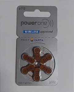 Bateria para Aparelho Auditivo Power One P312, Cartela com 6 unidades.