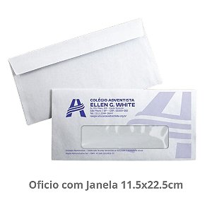 1.000 Envelopes Oficio com Janela 11.5x22.5cm, impressão frente 1 cor