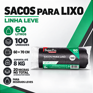 SACO LIXO 60L LEVE C/100 SP18060PRL SUPERPRO