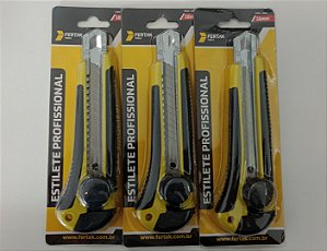 Estilete profissional emborrachado trava giratória 18mm- Kit 3 unidades