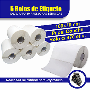 5 Rolos de Etiqueta 10x7cm (100x70mm) Couchê