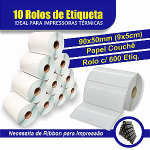 10 Rolos de Etiqueta Adesiva Couchê - 90x50mm