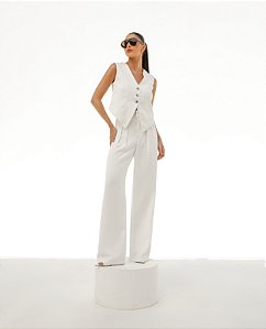 Conjunto Pantalona Branco com Botões Orgânicos