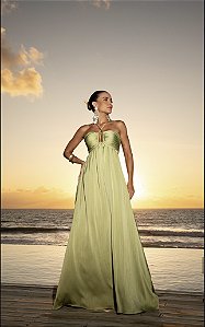 Vestido Longo Plissado Verde Oliva