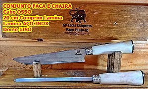 Conjunto Faca e Chaira – Elegância e Praticidade com Cabo de Osso e Lâmina em Aço Inox