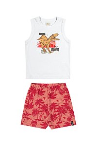 Conjunto Infantil Regata Dinossauro e Short Estampado Elian - 100% Algodão