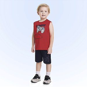 Conjunto infantil masculino regata e bermuda em malha 100% algodão Fakini