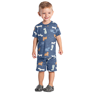 Pijama Infantil Menino 100% Algodão com Estampa de Cachorrinhos