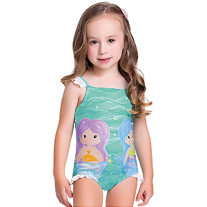 Maiô infantil Com Proteção UV50+ Estampa Sereia
