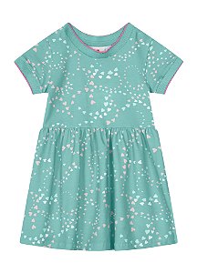 Vestido Infantil Rosa 100% Algodão com Estampa de Corações
