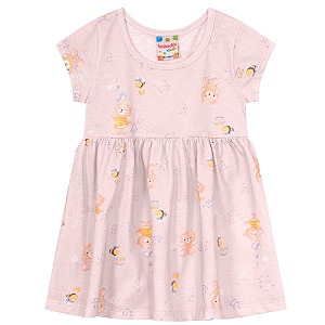 Vestido Baby Infantil Estampa de Ursinhos e Abelhas