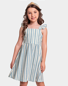 Vestido Infantil Feminino Listrado Alças Babados FAKINI