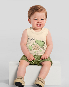 Conjunto Bebê Menino Verão Estampa Crocodilo E Short 100% algodão