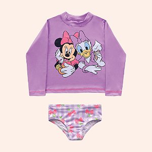 Conjunto Infantil Menina Moda Praia Com Proteção Solar com forro Minnie