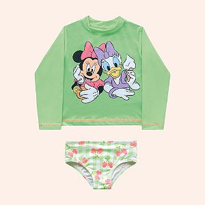 Conjunto Infantil Menina Moda Praia Com Proteção Solar com forro Minnie
