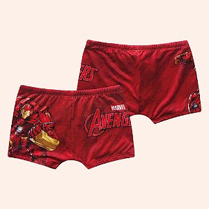 Sunga Infantil boxer com forro em cotton poliéster Os Vingadores Homem de Ferro