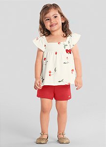 Conjunto Infantil menina Bata e Short Cerejas Mundi