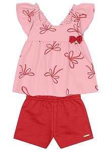 Conjunto Infantil menina Bata e Short Laços Mundi