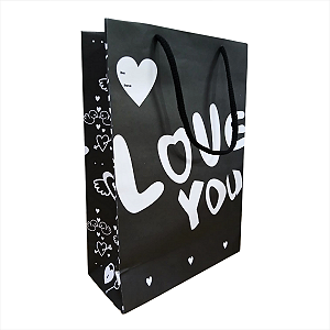 Sacolas De Papel Estampada LOVE YOU Para Presente - 18x26x8cm C/250und