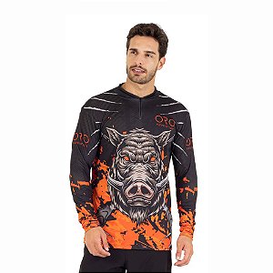 Camiseta Zíper Javali Laranja UV50+