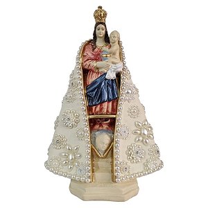 Imagem Nossa Senhora de Nazaré 28cm Gesso Barroco Flor com Pérolas