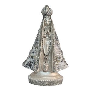 Imagem Nossa Senhora Aparecida 21cm Gesso Cristal Prata
