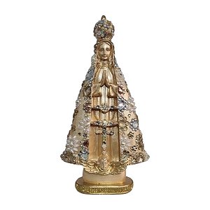 Imagem Nossa Senhora Aparecida 31cm Gesso Cristal Flor Bege