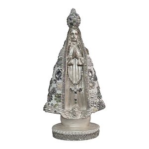 Imagem Nossa Senhora Aparecida 31cm Gesso Cristal Flor Prata