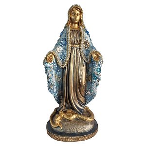 Imagem Nossa Senhora das Graças 40cm Gesso Cristal Azul Claro