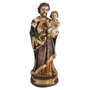 Imagem São José com Menino Jesus 20cm Gesso Barroco