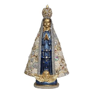 Imagem Nossa Senhora Aparecida 41cm Gesso Cristal Bege Vestido Azul