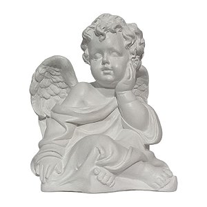 Imagem Anjo Mão na Bochecha 17cm Gesso Marfim Branco