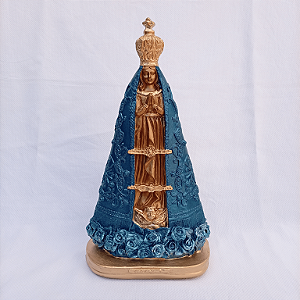 Imagem Nossa Senhora Aparecida Rosas 30cm Gesso Barroco Azul Escuro