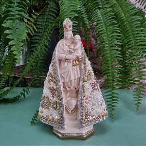 Imagem Nossa Senhora de Nazaré 28cm Gesso Cristal Bege com Filete