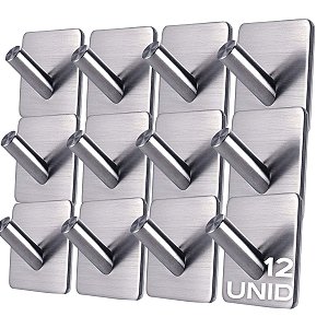 Ganchos Adesivo Parede Inox Pendurar Toalhas Roupas Kit 12