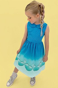 Vestido Infantil Kukie Verão Azul Princesa Poppy Trolls