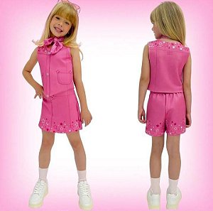 Conjunto Blusa Infantil e Short Saia Barbie