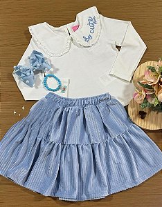 Conjunto Infantil Momi Inverno Saia Azul e Blusa Off White