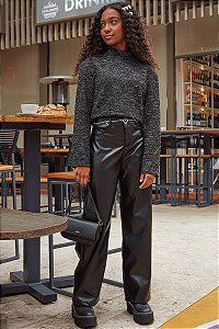 Calça Wide Leg em Couro Sintético Lilimoon