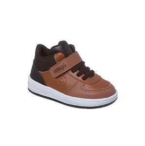 Tênis Cano Alto Infantil Masculino Ortopé Bliss Boot Detalhe Couro Caramelo e Preto